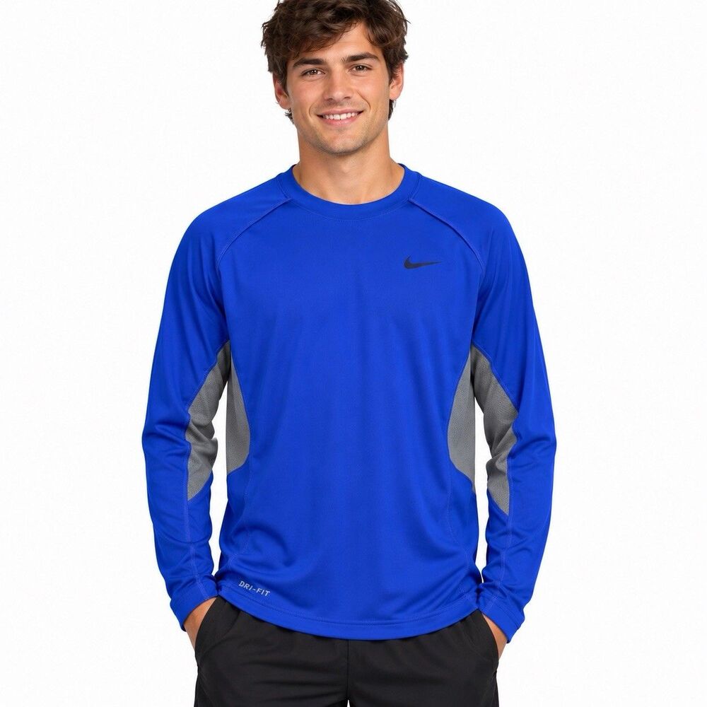 Nike Dri-FIT Men’s Large Long Sleeve Athletic Shirt Blue Gray Performance